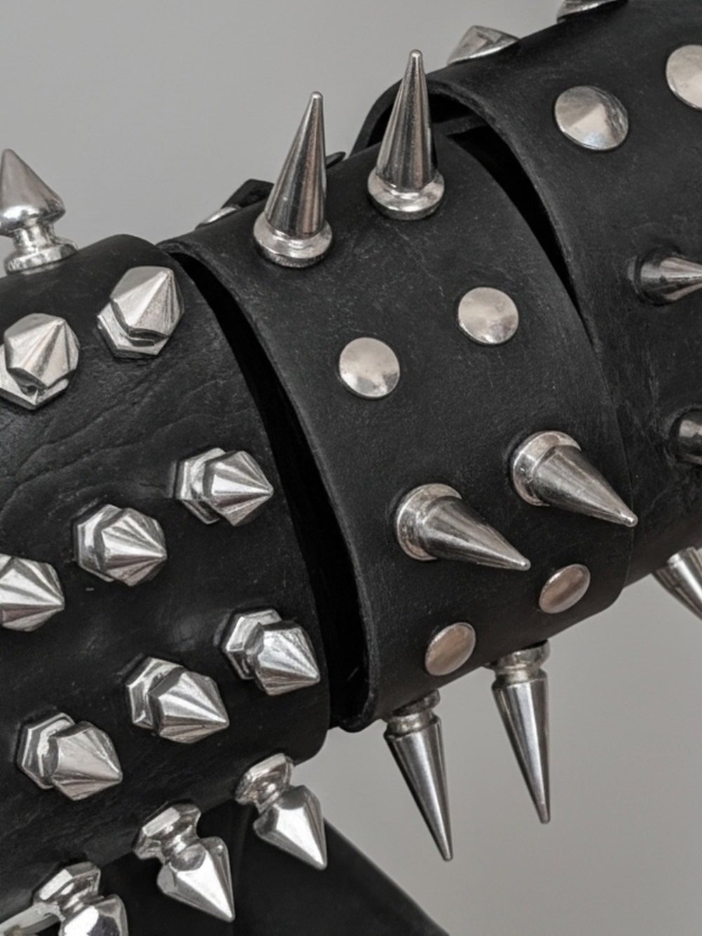 Y2K Adjustable Black Spike & Stud Leather Bracelet Bundle -Set Of 4 - Picture 6 of 8